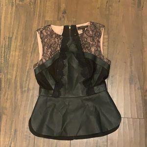 Black leather and lace peplum top